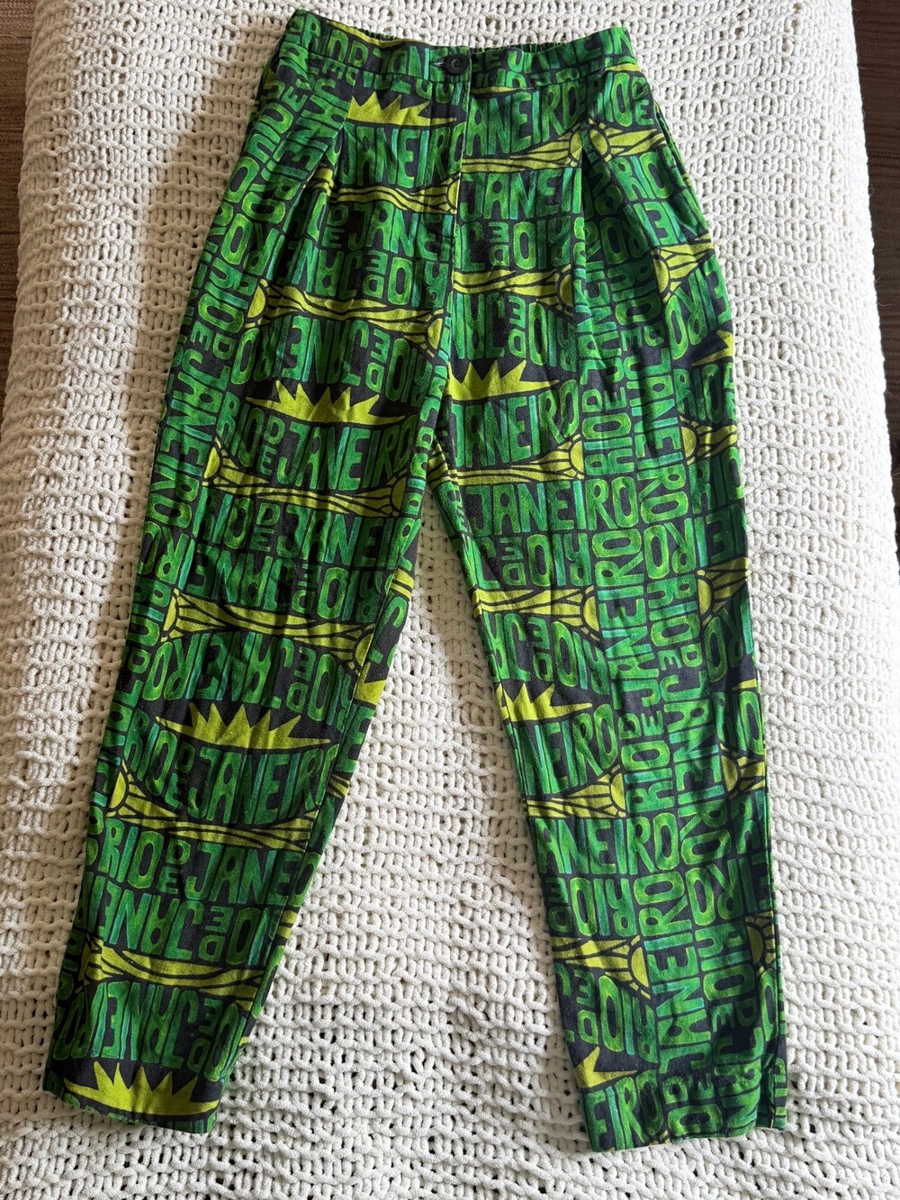 FARM Rio Rio de Janeiro Graphic Print Linen Pants Green Black Size P (XS)
